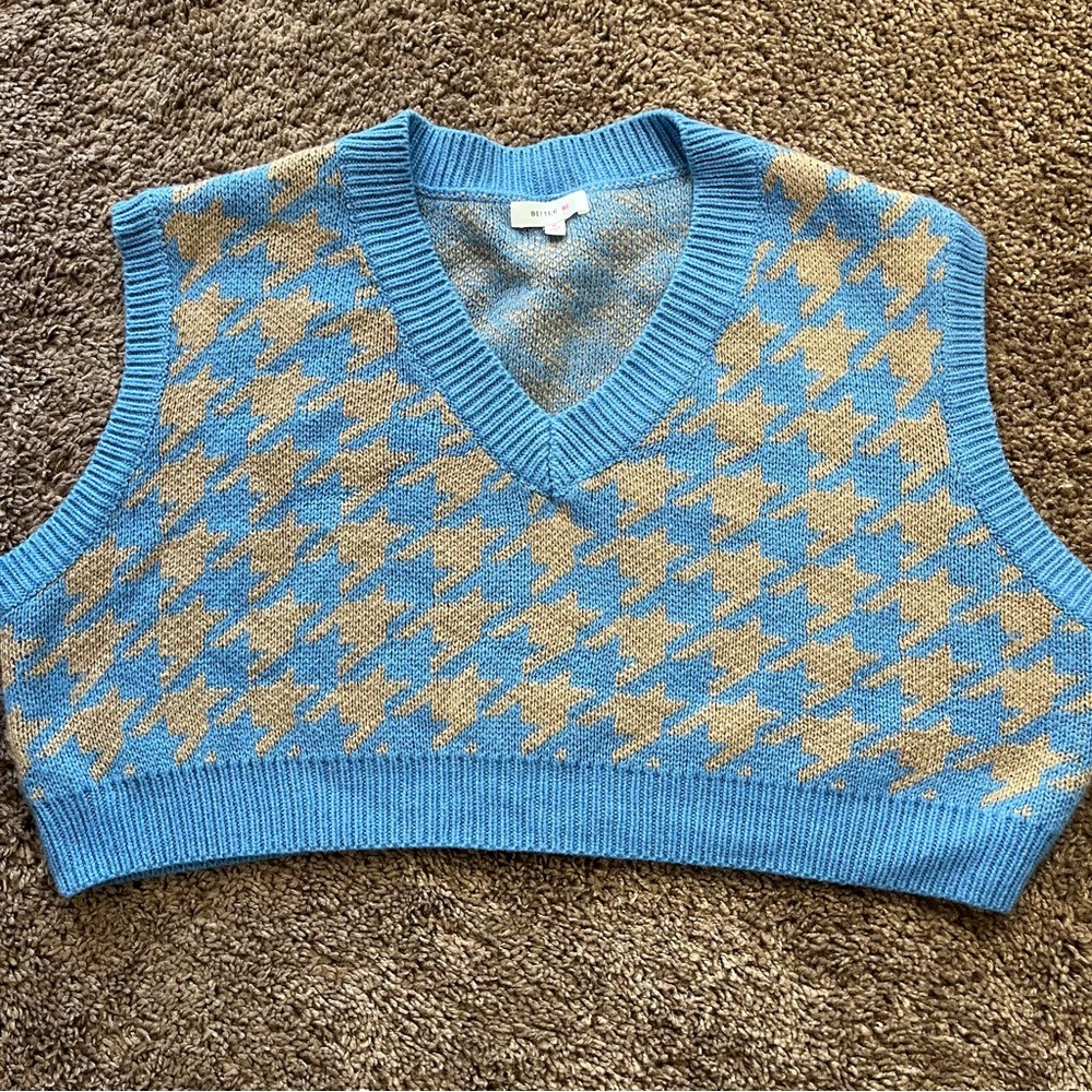 Cropped Sweater Vest Knit Houndstooth Preppy Academia Layering Medium